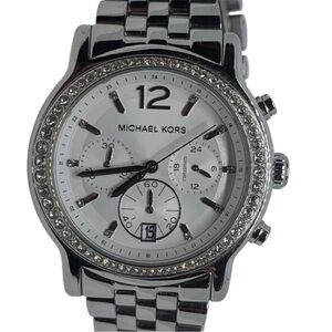 Michael Kors Silver Crystal Accent Stainless Steel Chronograph unisex